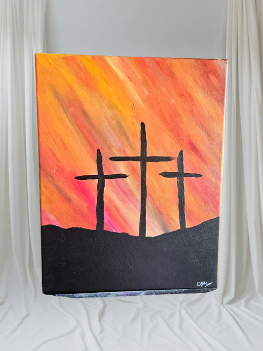 Orange/red 3 Crosses - Stretched Canvas