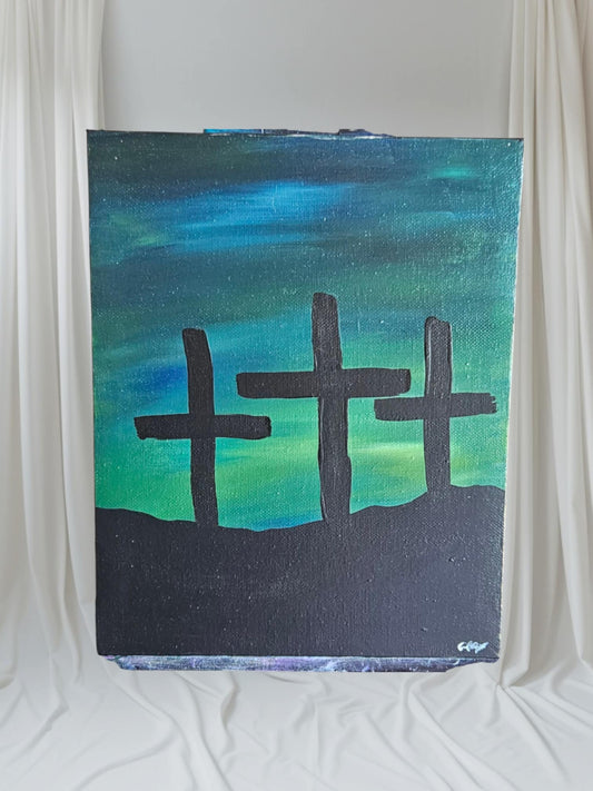 Green 3 Crosses - Stretched Canvas