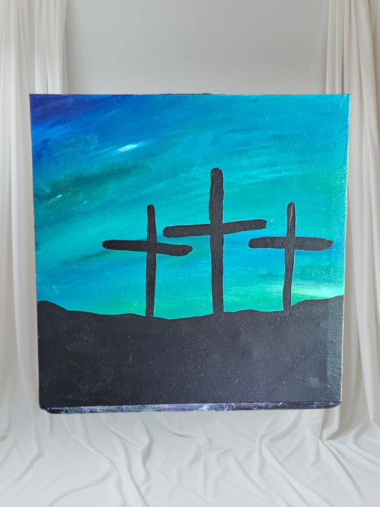 Blue/Teal 3 Crosses - Stretched Canvas