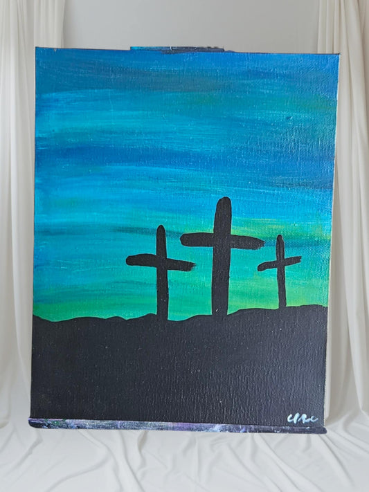 Blue/Green 3 Crosses - Stretched Canvas