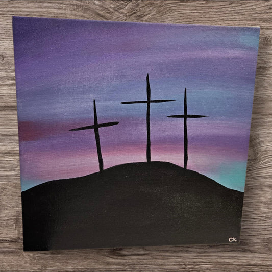 Fantasy Sunset 3 Crosses - Stretched Canvass